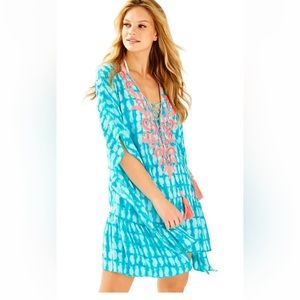 NWT Lilly Pulitzer TULLIE COVERUP Capri Teal Glass Bottom L/xl
